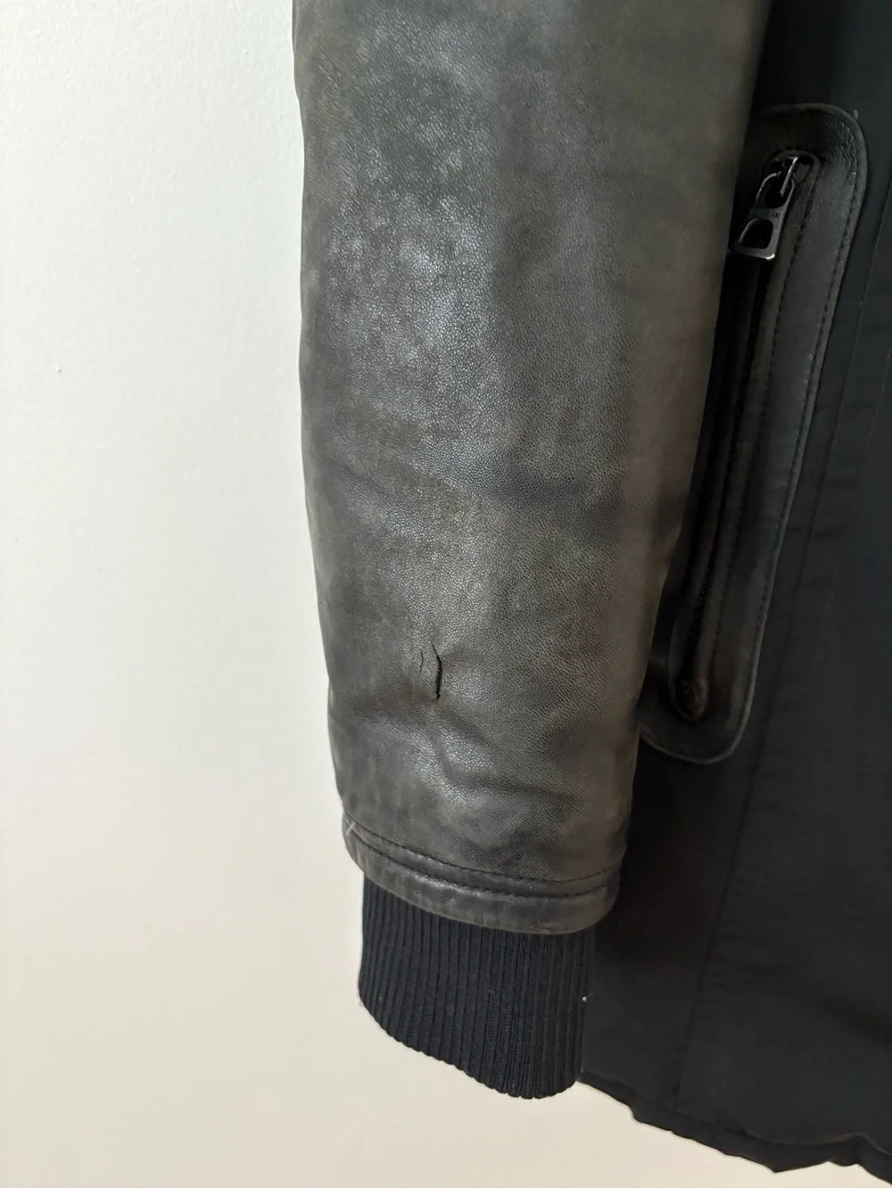 RUDSAK Black Down Fur Trimmed Midi Parka Leather Sleeves Size Medium Luxury Chic - Picture 5 of 16